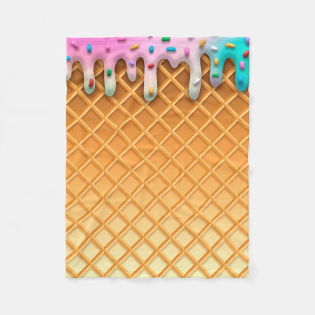 Ice Cream Drip Waffle Cone Pink With Sprinkles Fleecefilt (Framsidan)
