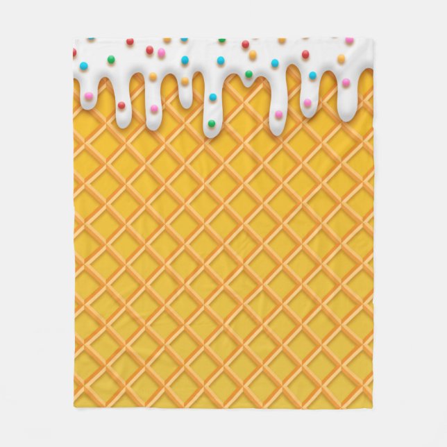 Ice Cream Drip Waffle Cone With Sprinkles Fleecefilt (Framsidan)
