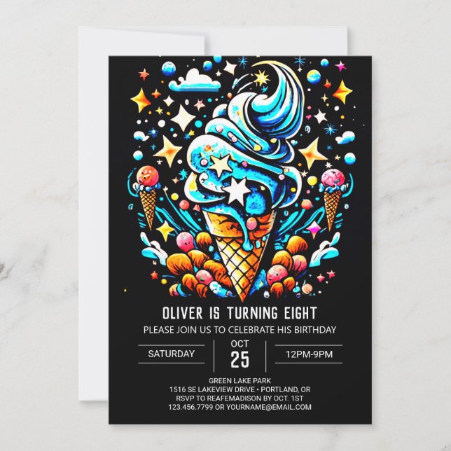 Ice Cream Editable Cute Boy Ice Cream Birthday Inbjudningar (Framsida)
