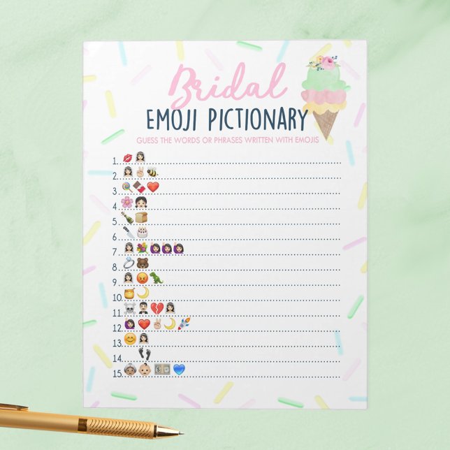 Ice Cream Emoji Pictionary Möhippa Game Pack Anteckningsblock (Emoji Pictionary Ice Cream Scooped Up Bridal Shower Game Pack of 40 Answer Sheets)