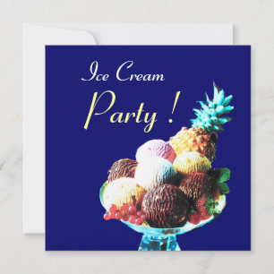 ICE CREAM-FÖDELSEDAGSFEST, blå Inbjudningar
