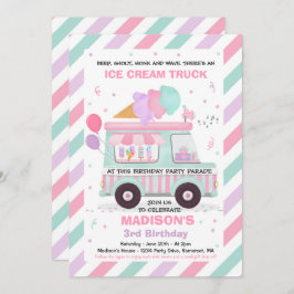 Ice Cream Födelsedagsfest Drive by Birthday Parad Inbjudningar