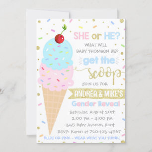 Ice Cream Gender Reveal, Gender Reveal Inbjudningar