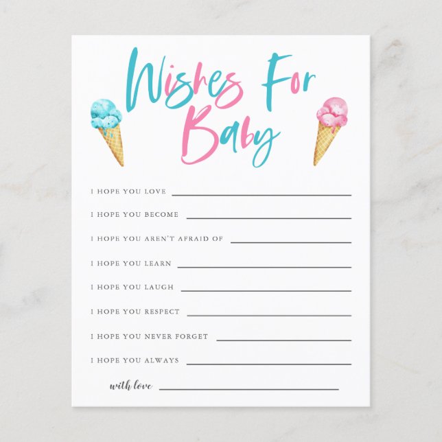 Ice Cream Gender Reveal Önskemål för Baby-kort (Framsida)