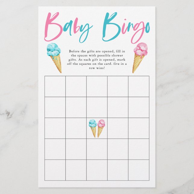 Ice Cream Gender Reveal Party Baby Bingo Game (Framsida)