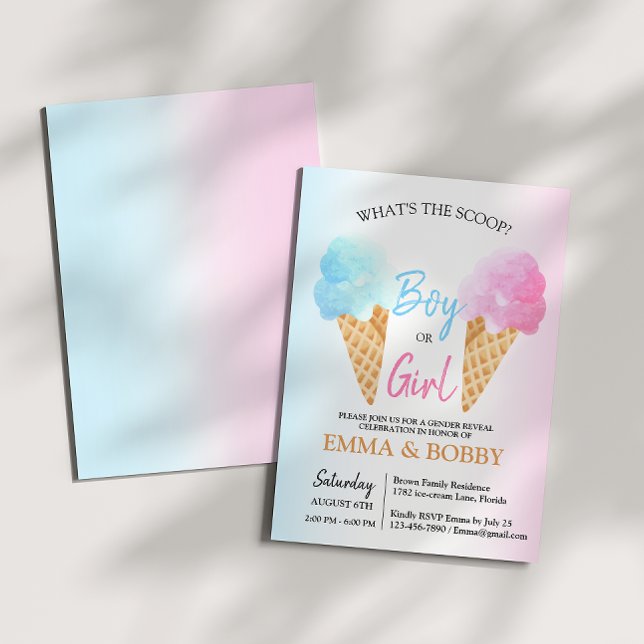 Ice Cream Gender Reveal What's the Scoop Party Inbjudningar (Skapare uppladdad)