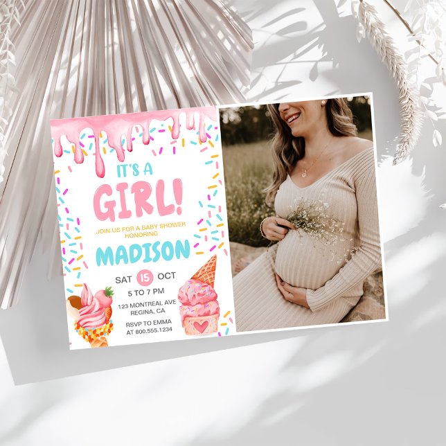 Ice Cream Girl Baby Shower Party Photo Inbjudningar (Skapare uppladdad)