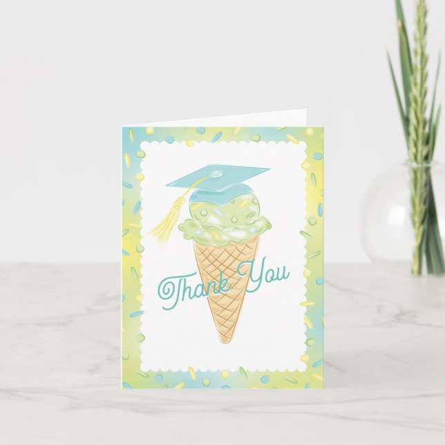 Ice Cream Graduation Party Blue Green Tack Kort (Framsida)