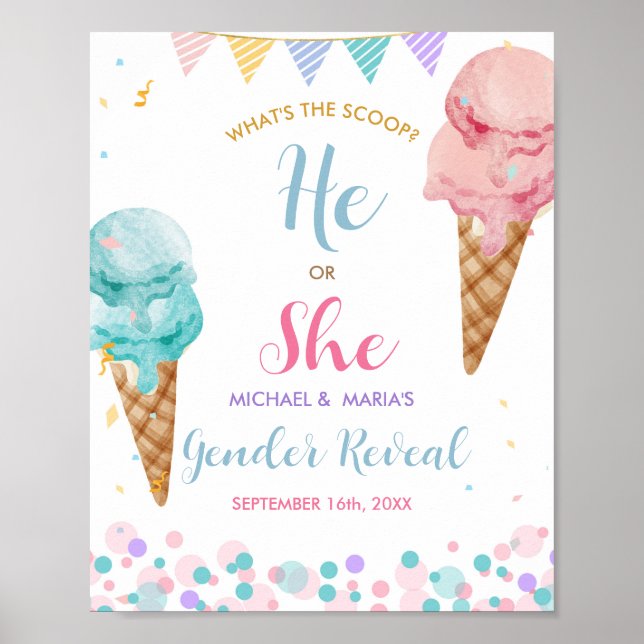 Ice Cream Han eller hon Gender Reveal Välkomstskyl Poster (Framsidan)