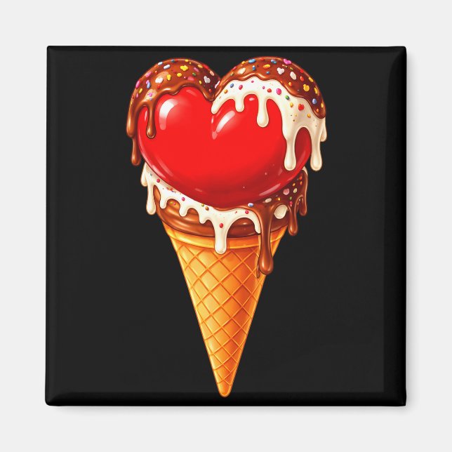 Ice Cream Heart Funny Drip Valentines Day Boys Gir Magnet (Framsidan)