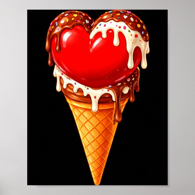 Ice Cream Heart Funny Drip Valentines Day Boys Gir Poster (Framsidan)