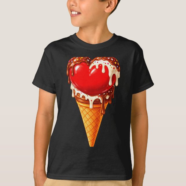 Ice Cream Heart Funny Drip Valentines Day Boys Gir T Shirt (Framsida)
