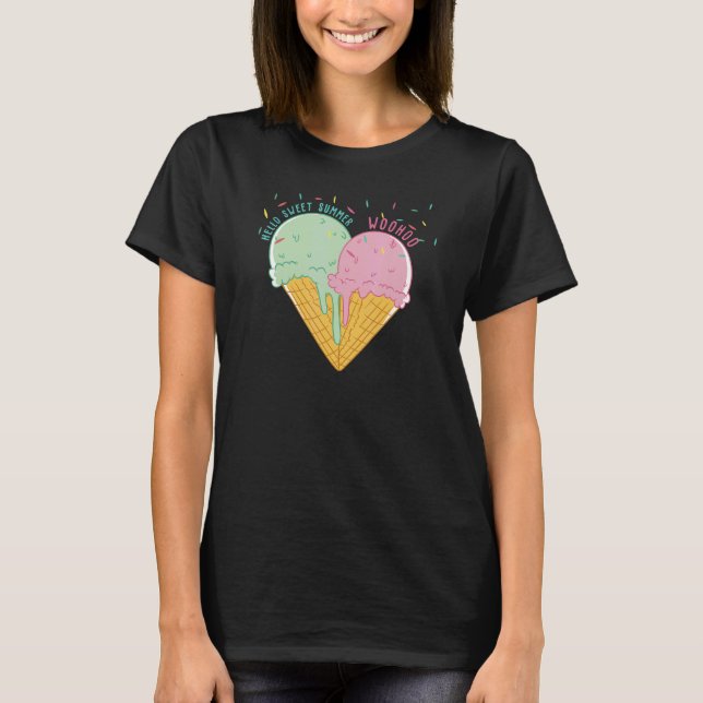 Ice Cream Heart Hej Summer Ice Cream Ice Cream T Shirt (Framsida)