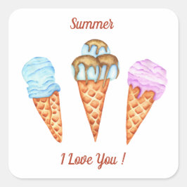 Ice Cream I Kärlek You Cute Summer Fyrkantigt Klistermärke