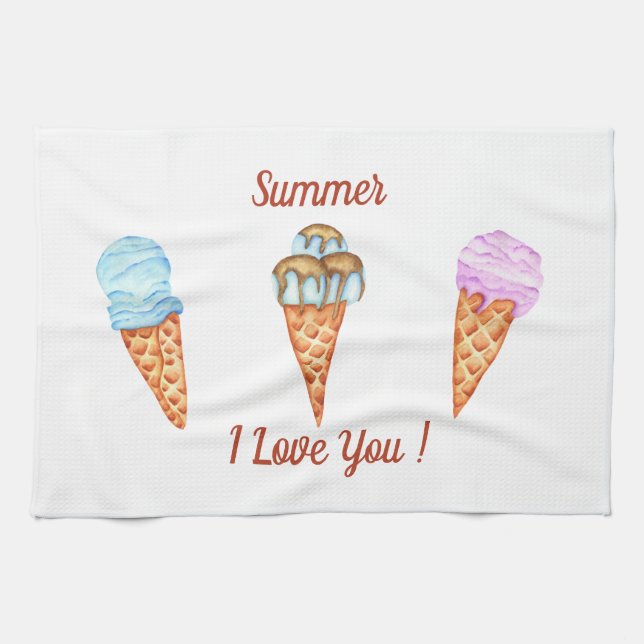 Ice Cream I Kärlek You Cute Summer Kökshandduk (Horisontell)