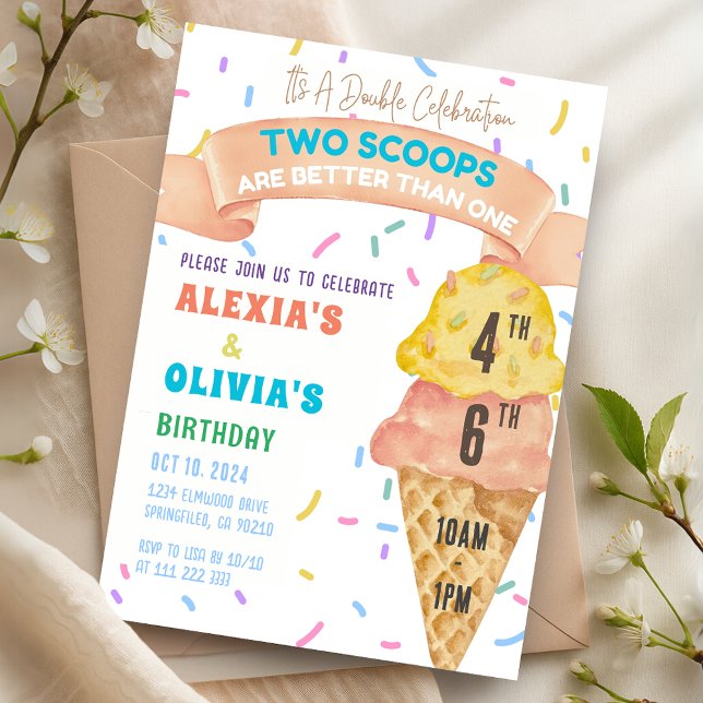 Ice Cream Joint Birthday Syskon Combined Cousin Inbjudningar (Ice Cream Joint Birthday Siblings Combined Cousin Invitation)