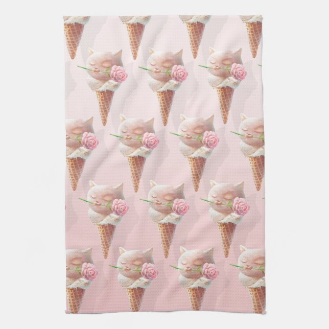 Ice Cream Kattunge - Rosy & Dreamy Kökshandduk (Vertikal)