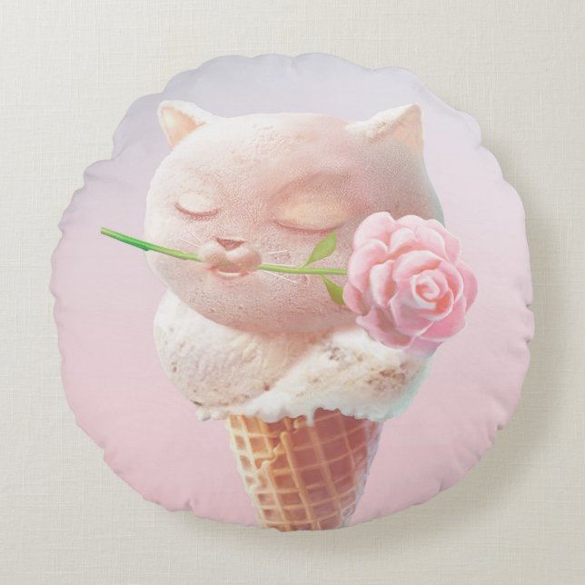 Ice Cream Kattunge - Rosy & Dreamy Rund Kudde (Framsidan)