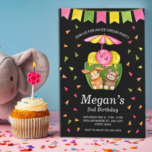 Ice Cream Kopp Confetti Födelsedagsfest inbjudan (Skapare uppladdad)