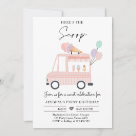 Ice Cream Lastbil 1:a födelsedag Inbjudan Rosa Sco