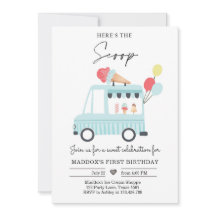 Ice Cream Lastbil 1:a födelsedagen Inbjudan Boy Sc