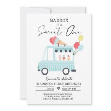 Ice Cream Lastbil 1:a födelsedagen Inbjudan Boy Sw