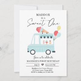 Ice Cream Lastbil 1:a födelsedagen Inbjudan Boy Sw