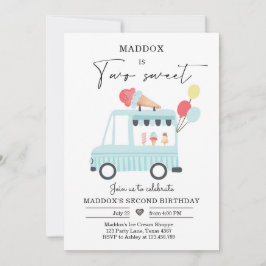 Ice Cream Lastbil 2:a födelsedagen Inbjudan Boy Tw