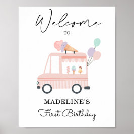 Ice Cream Lastbil Birthday Välkomstskylt Rosa Poster