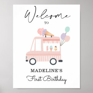 Ice Cream Lastbil Birthday Välkomstskylt Rosa Poster