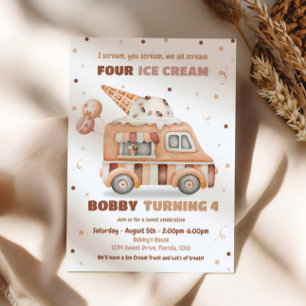 Ice Cream Lastbil Boy Birthday Inbjudan