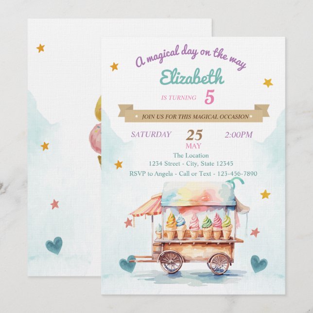 Ice Cream Lastbil, Cones, Birthday Inbjudningar (Fram/baksida)