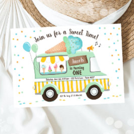 Ice Cream Lastbil Mint Blue Boy Första födelsedage Inbjudningar