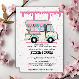 Ice Cream Lastbil Scoop Sprinkles Baby Shower Inbjudningar