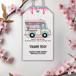 Ice Cream Lastbil Scoop Sprinkles Baby Shower Presentetikett