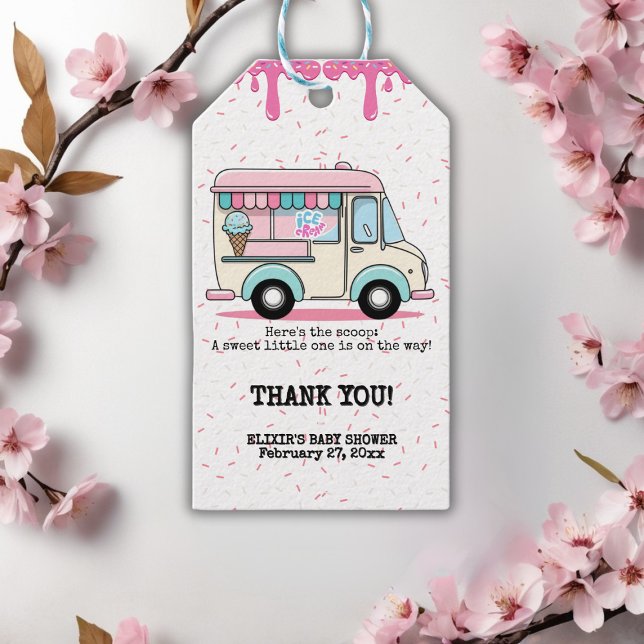 Ice Cream Lastbil Scoop Sprinkles Baby Shower Presentetikett (Skapare uppladdad)