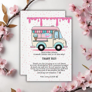 Ice Cream Lastbil Scoop Sprinkles Baby Shower Tack Kort