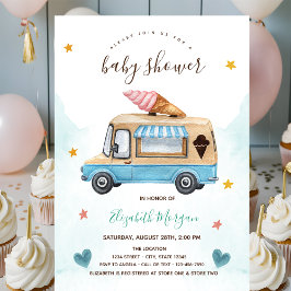 Ice Cream Lastbil Stars Hearts Baby Shower Inbjudningar