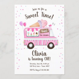 Ice Cream Lastbil Sweet Time Rosa Girl Bird Inbjudningar