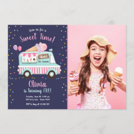 Ice Cream Lastbil Sweet Time Rosa Girl Birthday Inbjudningar