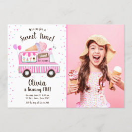 Ice Cream Lastbil Sweet Time Rosa Girl Birthday Inbjudningar