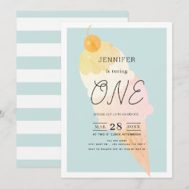 Ice Cream Light Blue 1:a födelsedagen Inbjudningar