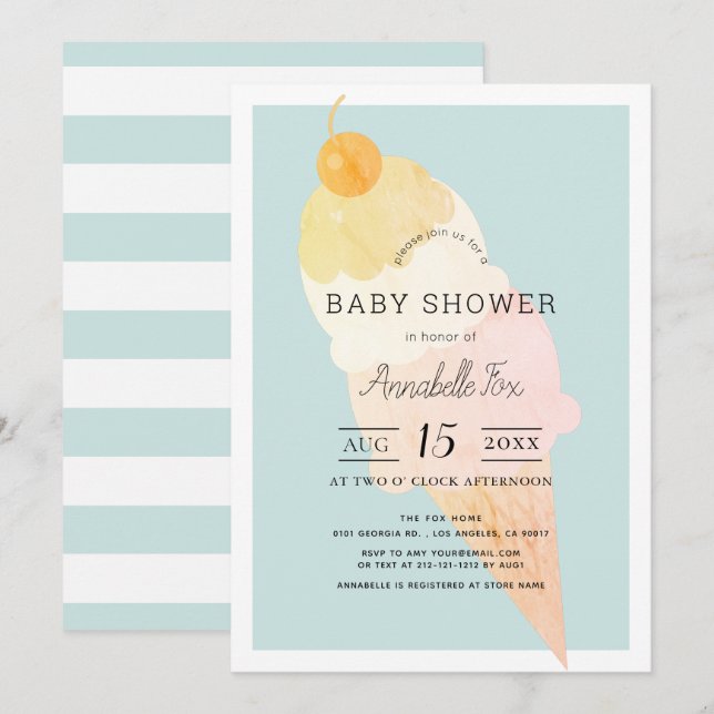 Ice Cream Light Blue Boy Shower Inbjudningar (Fram/baksida)