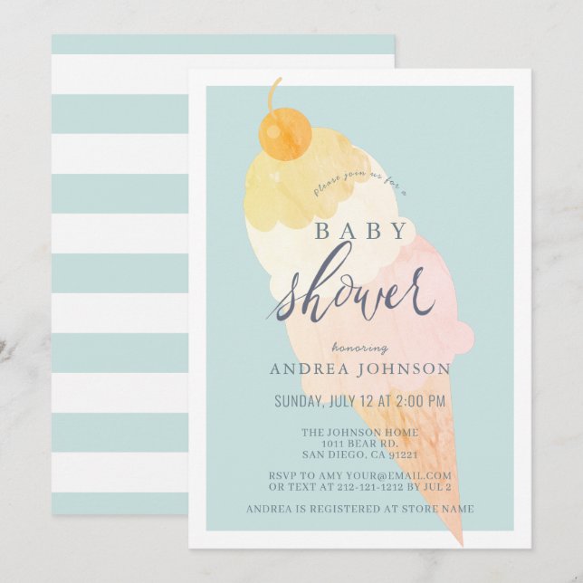 Ice Cream Light Blue Boy Shower Inbjudningar (Fram/baksida)