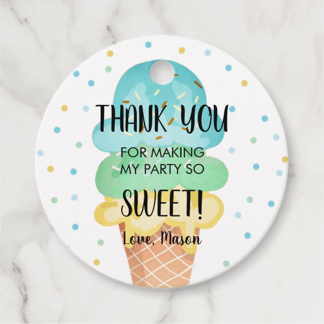 Ice Cream Mint Blue Gult Sweet Boy Birthday Gåvor Etiketter (Framsida)