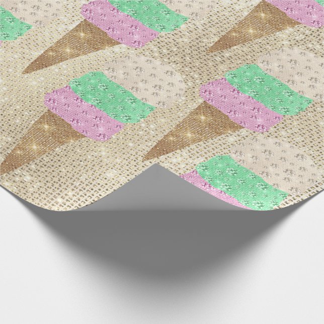 Ice Cream Mint Grönt Rosa Ivory Metallic Sparkly Presentpapper (Hörn)