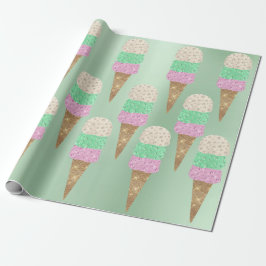 Ice Cream Mint Grönt Rosa Pastel Metallic Summer Presentpapper