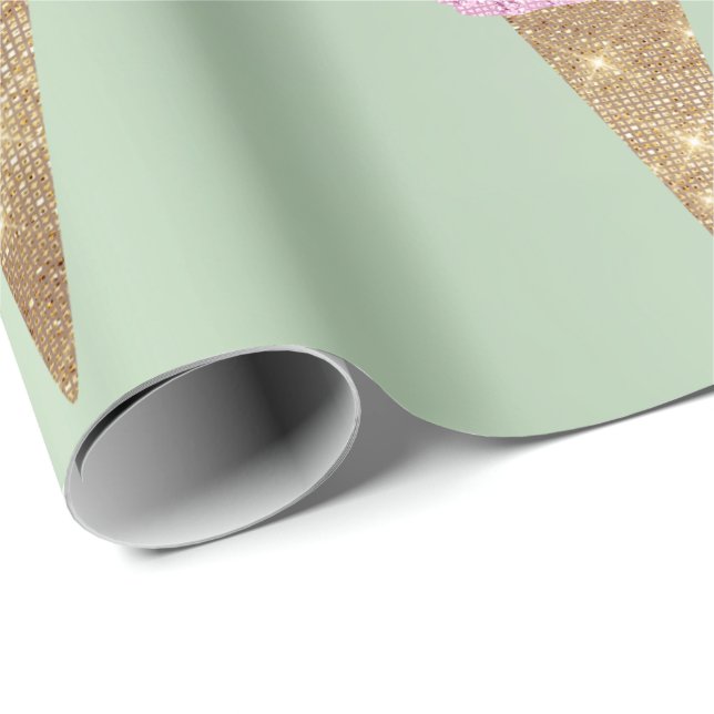Ice Cream Mint Grönt Rosa Pastel Metallic Summer Presentpapper (Rullad Hörn)
