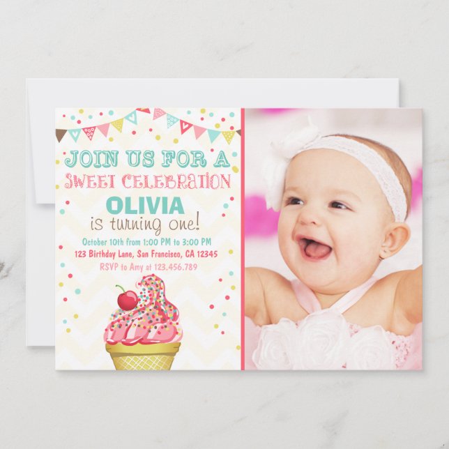 Ice Cream Mint Rosa Party Birthday-inbjudan Inbjudningar (Framsida)