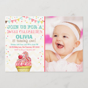 Ice Cream Mint Rosa Party Birthday-inbjudan Inbjudningar